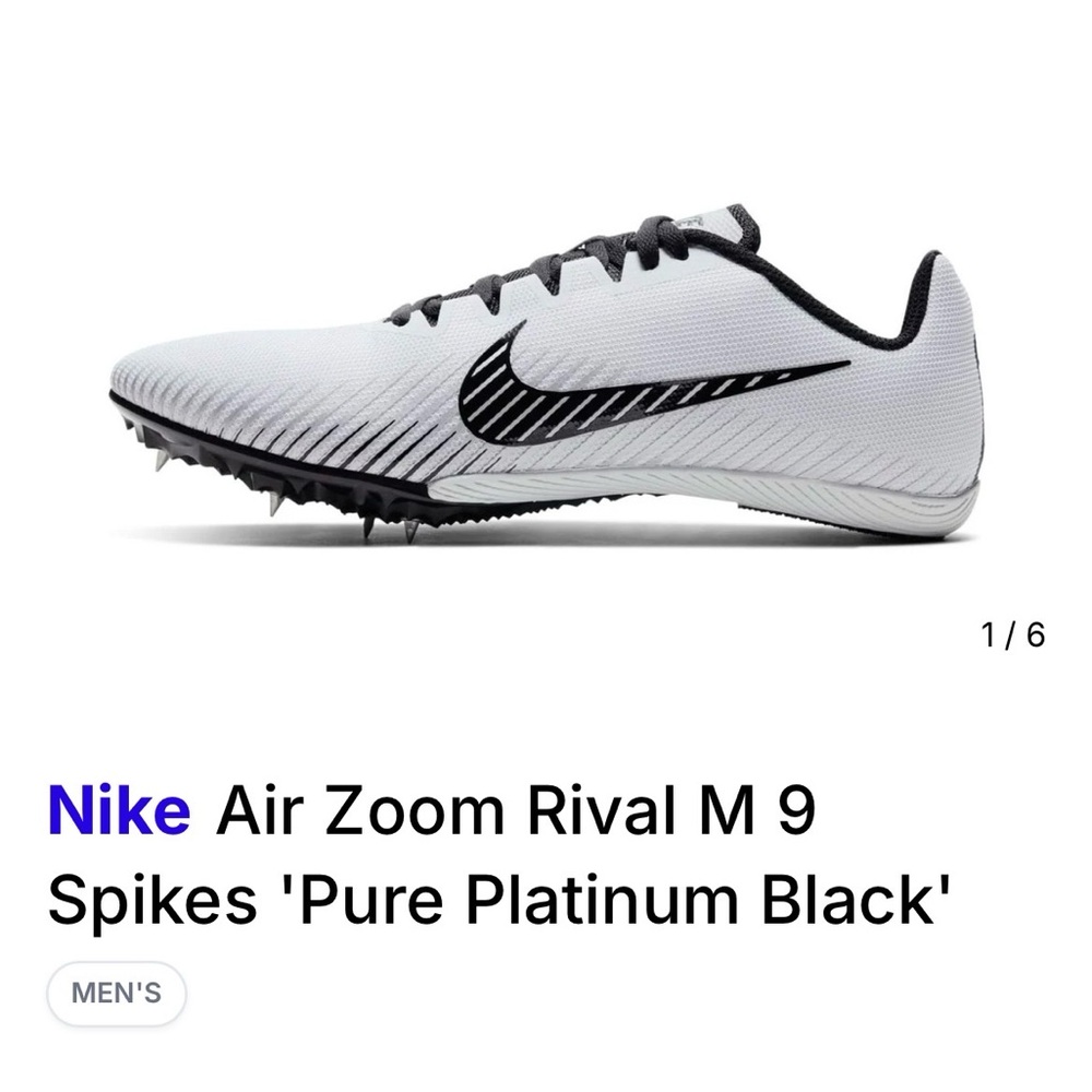 Nike Air Zoom Rival M 9 Spikes in Pure Platinum and Black